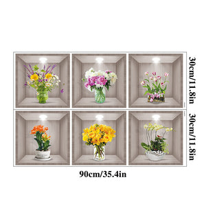 Autocollant mural vase fleurs 3D