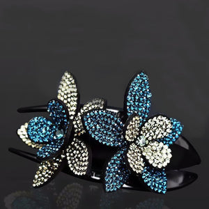 Pince à cheveux double fleur strass