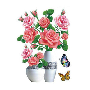 VASE À FLEURS EN 3D STICKER MURAL AUTO-ADHÉSIFS