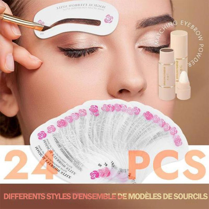 Ensemble de poudre à sourcils avec 24 styles d'autocollants pour sourcils différents