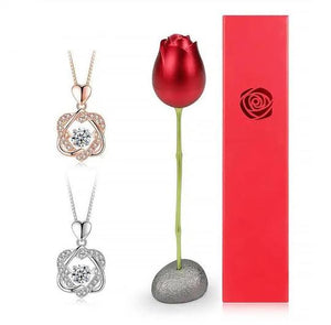 Collier rose en forme de coeur