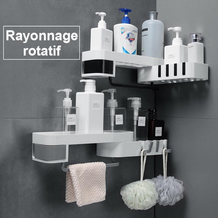 Étagère de Douche Rangement Salle de Bain Montage Réglable Sans Perçer