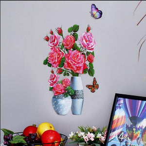 VASE À FLEURS EN 3D STICKER MURAL AUTO-ADHÉSIFS