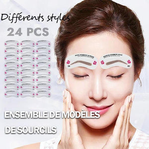 Ensemble de poudre à sourcils avec 24 styles d'autocollants pour sourcils différents