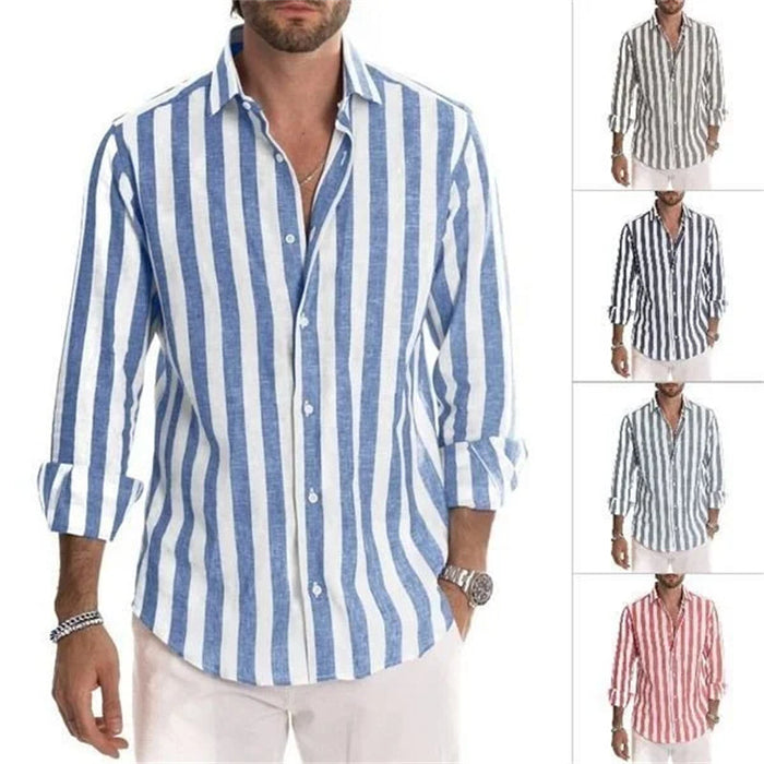 Chemise à rayures en coton et lin pour hommes