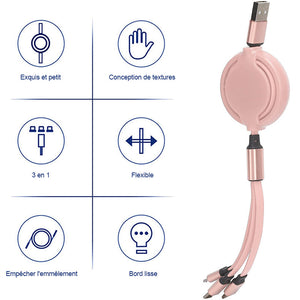 Câble de charge USB rétractable 3 en 1