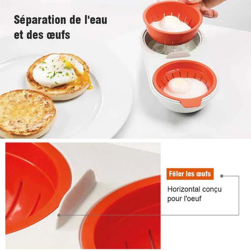 Lot De 2 Pocheuses à Œufs Pour Micro-ondes - Double Cavité, Couvercle, Sans BPA