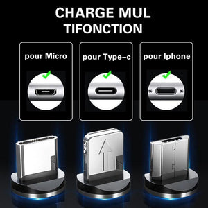 Câble de charge USB magnétique 3 en 1 LED