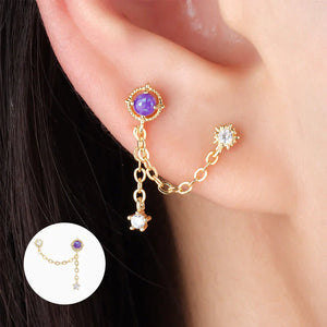 Boucles d'oreilles zircon violet chaîne