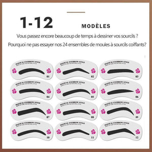 Ensemble de poudre à sourcils avec 24 styles d'autocollants pour sourcils différents