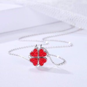 Collier en cristal coeur trèfle à quatre feuilles