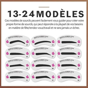 Ensemble de poudre à sourcils avec 24 styles d'autocollants pour sourcils différents