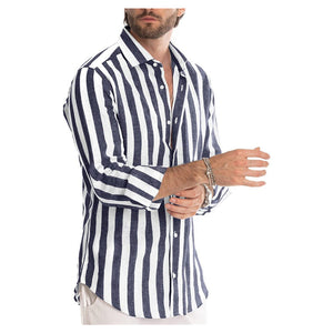 Chemise à rayures en coton et lin pour hommes