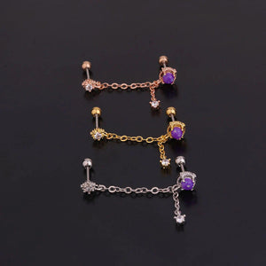 Boucles d'oreilles zircon violet chaîne