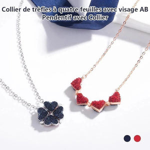 Collier en cristal coeur trèfle à quatre feuilles