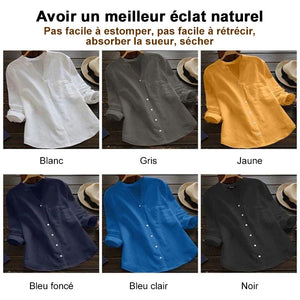 Chemise décontractée en lin et coton à manches longues